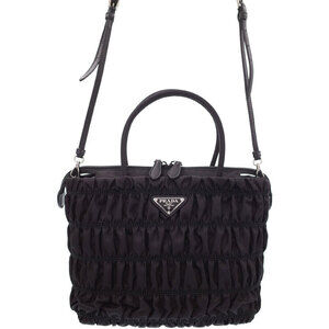 Prada Tessuto Gaufre convertible Shoulder bag gathered rolled Leather Black